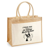Sac Cabas Jute avec Poche J’peux pas je préfère mon Boston Terrier
