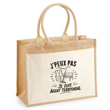 Sac Cabas Jute avec Poche J’peux pas je suis Agent territorial