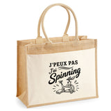 Sac Cabas Jute avec Poche J’peux pas j’ai Spinning
