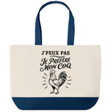 Grand Sac Cabas Fond Bleu J’peux pas je préfère mon Coq