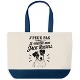 Grand Sac Cabas Fond Bleu J’peux pas je préfère mon Jack Russell