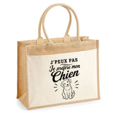 Sac Cabas Jute avec Poche J’peux pas je préfère mon Chien