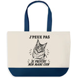Grand Sac Cabas Fond Bleu J’peux pas je préfère mon Maine Coon