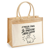 Sac Cabas Jute avec Poche J’peux pas je préfère mon Lapin