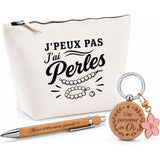 Coffret Cadeau J’peux pas j’ai Perles – Trousse, stylo bambou et porte-clés