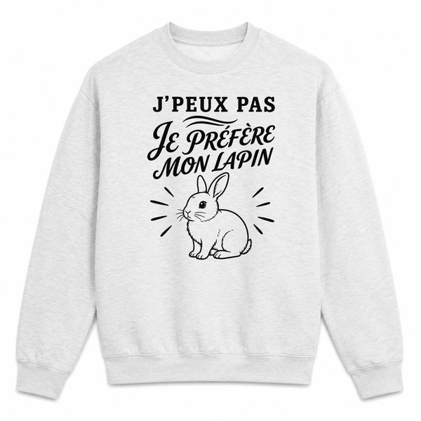 Sweat Gris Chiné J’peux pas je préfère mon Lapin