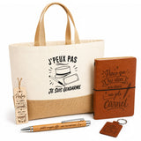 Coffret Cadeau J’peux pas je suis Gendarme – Sac jute, carnet, stylo, porte-clés et marque-page