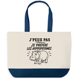 Grand Sac Cabas Fond Bleu J’peux pas je préfère les Hippopotames