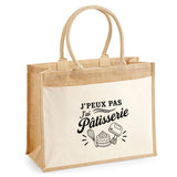 Sac Cabas Jute avec Poche J’peux pas j’ai Pâtisserie