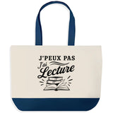 Grand Sac Cabas Fond Bleu J’peux pas j’ai Lecture