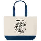 Grand Sac Cabas Fond Bleu J’peux pas je préfère les Bisons