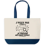 Grand Sac Cabas Fond Bleu J’peux pas je préfère mes Cartes postales
