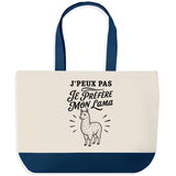 Grand Sac Cabas Fond Bleu J’peux pas je préfère mon Lama