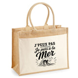 Sac Cabas Jute avec Poche J’peux pas je pars à la Mer