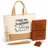 Coffret Cadeau J’peux pas j’ai Dégustation – Sac jute, carnet, stylo, porte-clés et marque-page
