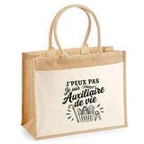 Sac Cabas Jute avec Poche J’peux pas je suis Auxiliaire de vie