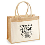 Sac Cabas Jute avec Poche J’peux pas j’ai Tricot