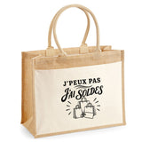 Sac Cabas Jute avec Poche J’peux pas j’ai Soldes