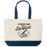 Grand Sac Cabas Fond Bleu J’peux pas j’ai Ukulélé