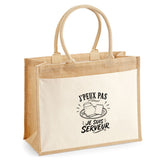 Sac Cabas Jute avec Poche J’peux pas je suis Serveur