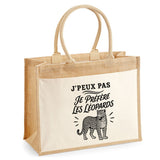 Sac Cabas Jute avec Poche J’peux pas je préfère les Léopards