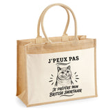 Sac Cabas Jute avec Poche J’peux pas je préfère mon British Shorthair