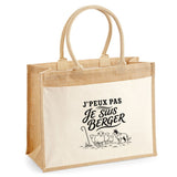 Sac Cabas Jute avec Poche J’peux pas je suis Berger