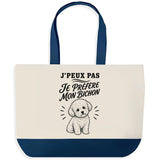 Grand Sac Cabas Fond Bleu J’peux pas je préfère mon Bichon