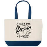 Grand Sac Cabas Fond Bleu J’peux pas j’ai Dessin