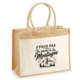 Sac Cabas Jute avec Poche J’peux pas je pars à la Montagne