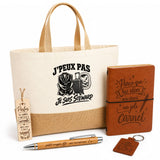 Coffret Cadeau J’peux pas je suis Steward – Sac jute, carnet, stylo, porte-clés et marque-page