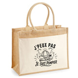 Sac Cabas Jute avec Poche J’peux pas je suis Pompier
