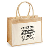 Sac Cabas Jute avec Poche J’peux pas je préfère mes Oiseaux