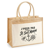 Sac Cabas Jute avec Poche J’peux pas je suis Marin