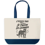 Grand Sac Cabas Fond Bleu J’peux pas je préfère les Léopards