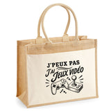 Sac Cabas Jute avec Poche J’peux pas j’ai Jeux vidéo