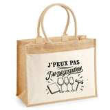 Sac Cabas Jute avec Poche J’peux pas j’ai Dégustation