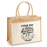 Sac Cabas Jute avec Poche J’peux pas je préfère m’occuper de mes Poules