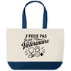 Grand Sac Cabas Fond Bleu J’peux pas je suis Vétérinaire