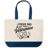 Grand Sac Cabas Fond Bleu J’peux pas je suis Vétérinaire