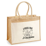 Sac Cabas Jute avec Poche J’peux pas je suis Nounou