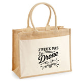 Sac Cabas Jute avec Poche J’peux pas j’ai Drone
