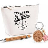 Coffret Cadeau J’peux pas j’ai Guitare – guitare électrique – Trousse, stylo bambou et porte-clés