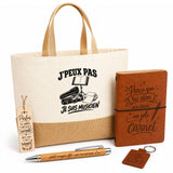 Coffret Cadeau J’peux pas je suis Musicien – Sac jute, carnet, stylo, porte-clés et marque-page