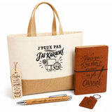 Coffret Cadeau J’peux pas j’ai Karaoké – Sac jute, carnet, stylo, porte-clés et marque-page