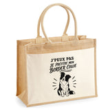 Sac Cabas Jute avec Poche J’peux pas je préfère mon Border Collie