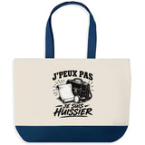 Grand Sac Cabas Fond Bleu J’peux pas je suis Huissier