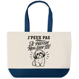 Grand Sac Cabas Fond Bleu J’peux pas je préfère mon Shih Tzu