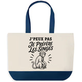 Grand Sac Cabas Fond Bleu J’peux pas je préfère les Singes