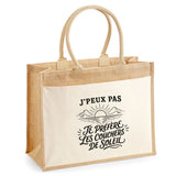 Sac Cabas Jute avec Poche J’peux pas je préfère les Couchers de soleil